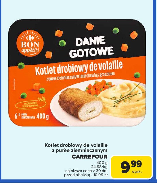 Kotlet drobiowe de volaille z puree ziemniaczanym Carrefour bon appetit! promocja w Carrefour Market