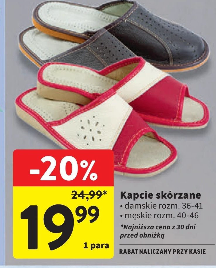 Kapcie skórzane damskie rozm 36 - 41 promocja w Intermarche