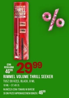 Tusz do rzęs RIMMEL VOLUME THRILL SEEKER BLACK, 8 ML promocja w Drogerie Natura