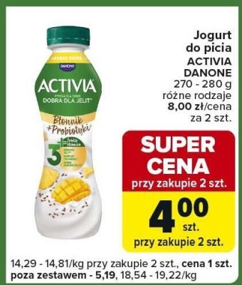 Jogurt do picia ACTIVIA DANONE 270-280g różne rodzaje promocja w Carrefour Express