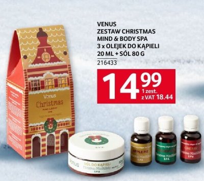 Zestaw kosmetyków Venus Christmas Mind & Body Spa 3 x olejek do kąpieli 20 ml + sol 80 g promocja w Selgros