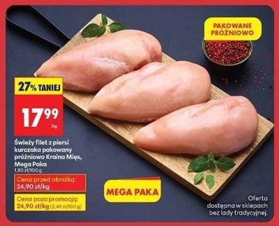 Świeży filet z piersi kurczaka pakowany próżniowo Kraina Mięs Mega Paka promocja w Biedronka