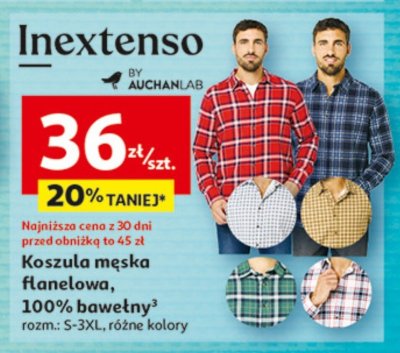 Koszula męska flanelowa Inextenso, 100% bawełny rozm.: S-3XL, różne kolory promocja w Auchan