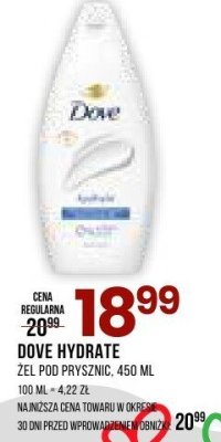 Żel DOVE HYDRATE pod prysznic, 450 ml promocja w Drogerie Natura