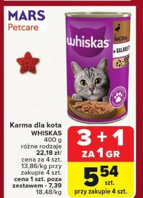 Karma dla kota WHISKAS kaczka w galarecie różne rodzaje promocja w Carrefour