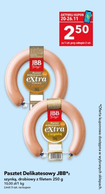 Pasztet Delikatesowy JBB szynka, drobiowy z filetem 250 g promocja w LEWIATAN