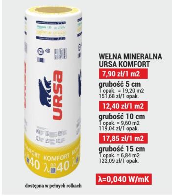Wełna mineralna Ursa Komfort grubość 5 cm promocja w Merkury Market