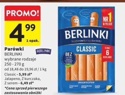 Parówki BERLINKI wybrane rodzaje Classic promocja w Intermarche