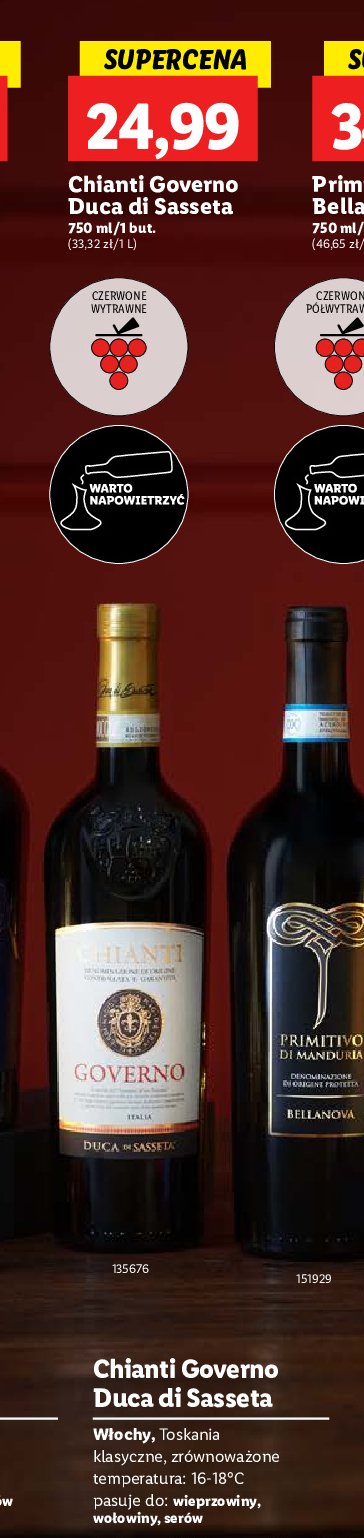 Wino czerwone CHIANTI DUCA DI SASSETA GOVERNO promocja w Lidl