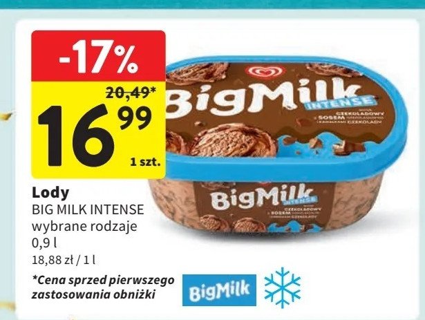 Lody z sosem czekoladowym i kawałkami czekolady Algida big milk promocja