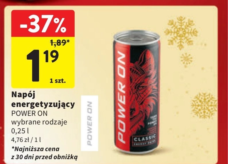 Napoj energetyzujacy POWER ON promocja w Intermarche