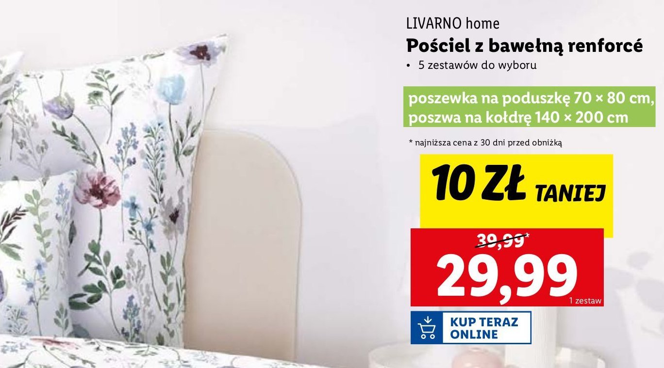 Pościel z bawełną renforce 140 x 200 cm + 70 x 80 cm promocja w Lidl