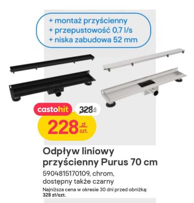 Odpływ liniowy przyścienny Purus 70 cm promocja w Castorama