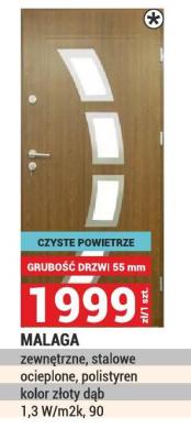 Drzwi MALAGA zewnętrzne, stalowe ocieplone, polistyren kolor złoty dąb 1,3 W/m2K, 90 promocja w Merkury Market
