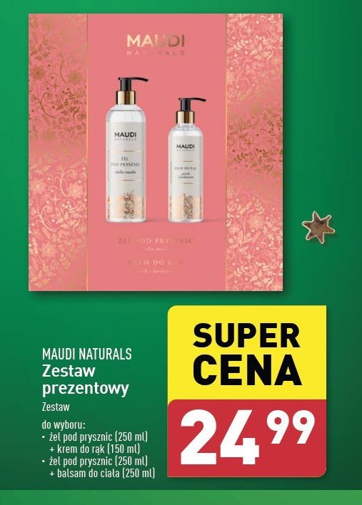 Zestaw w pudełku: żel pod prysznic 250 ml + balsam do ciała 250 ml Maudi naturals promocja w Aldi