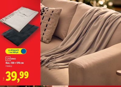 Koc 130 x 170 cm, 3 kolory promocja w Lidl