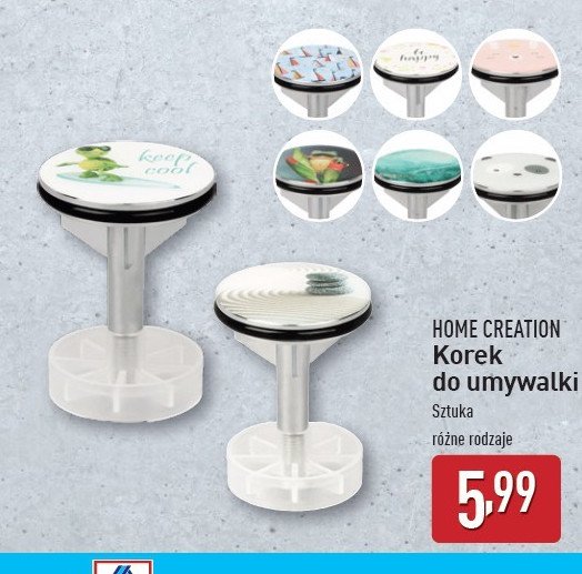 Korek do umywalki z nadrukiem Home creation promocja w Aldi