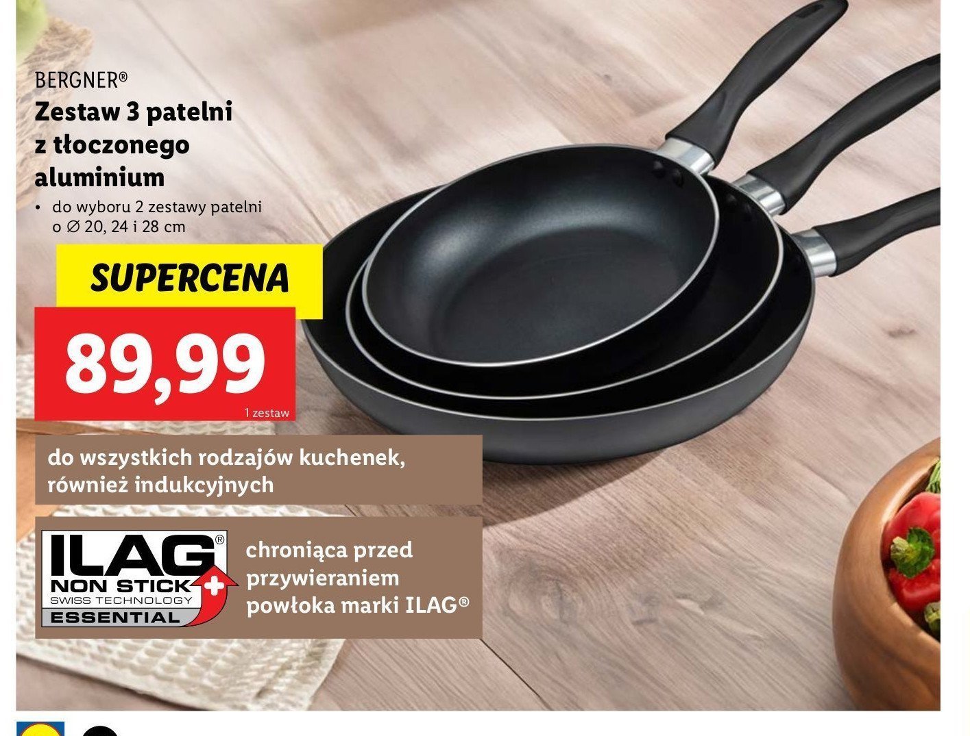 Zestaw patelni 20 cm + 24 cm + 28 cm Bergner promocja