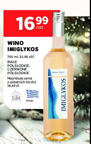 Wino czerwone półsłodkie Imiglykos promocja w Stokrotka