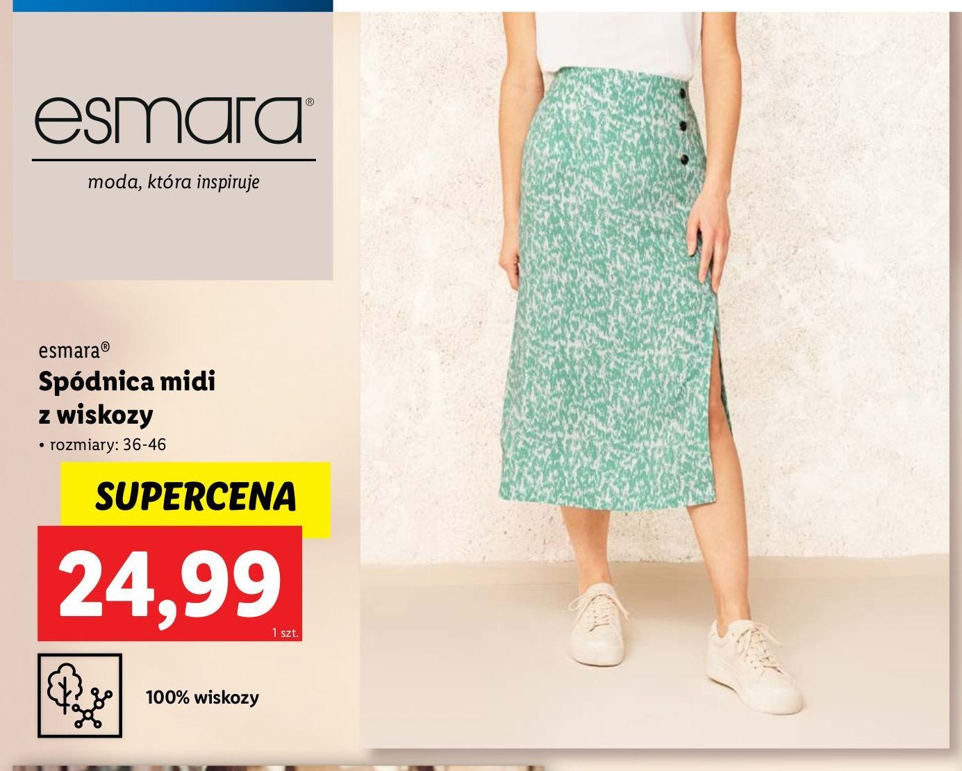 Spódnica midi z wiskozy rozm. 36-46 Esmara promocja