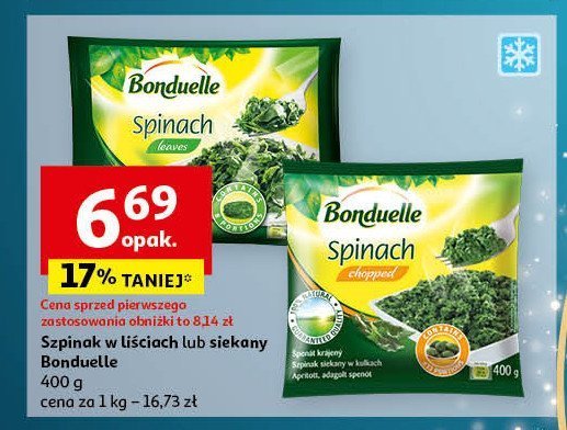 Szpinak siekany w kulkach mrożony Bonduelle promocja w Auchan