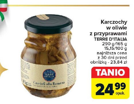 Karczochy w oliwie z oliwek Terre d`italia promocja w Carrefour