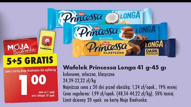 Wafelek dark chocolate klasyczna Princessa longa promocja