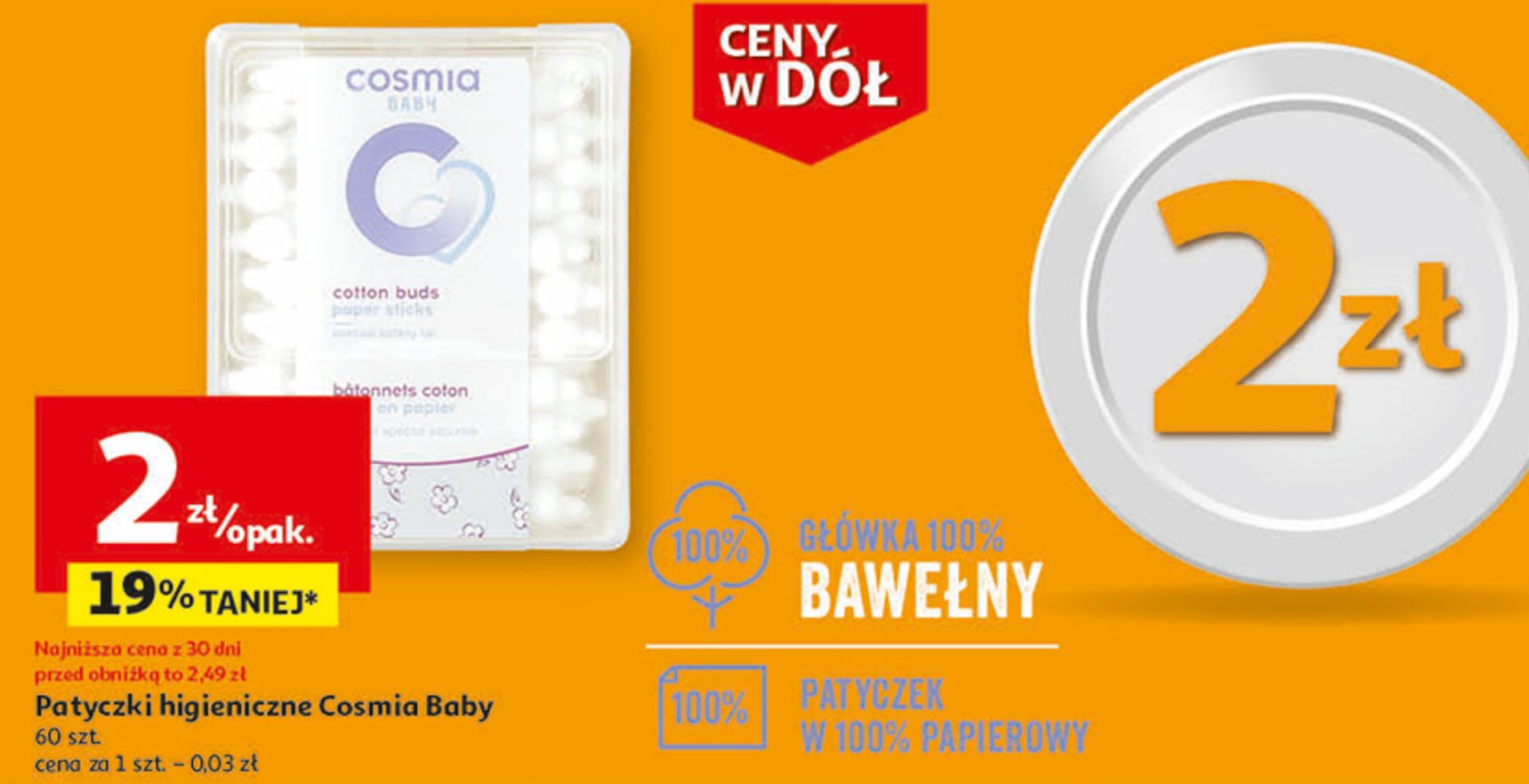 Patyczki higieniczne bawełniane dla dzieci Cosmia baby promocja