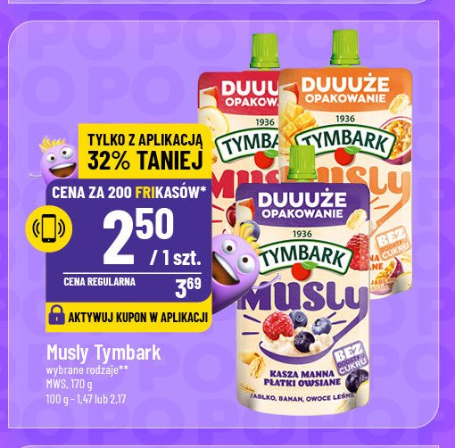 Mus jabłko banan owoce leśne Tymbark musly promocja w POLOmarket