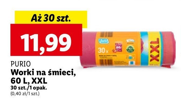 Worki na śmieci z taśmą 60 l Purio promocja