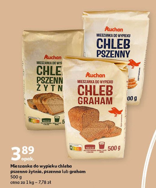 Mieszanka do wypieku chleb pszenny Auchan różnorodne (logo czerwone) promocja