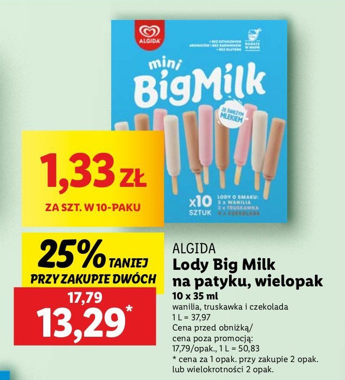 Lody mini Algida big milk promocja