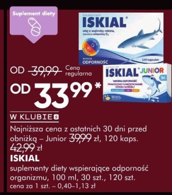 Suplementy diety Iskial wspierające odporność organizmu 100 ml, 30 szt., 120 szt. promocja w Super-Pharm