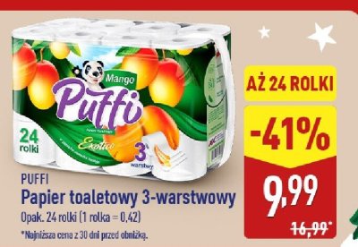 Papier toaletowy 3-warstwowy Puffi promocja w Aldi