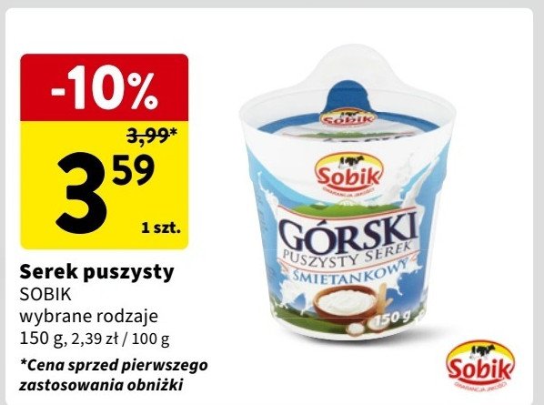 Serek puszysty śmietankowy Sobik górski puszysty promocja w Intermarche