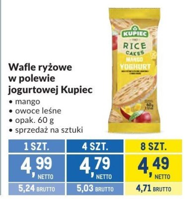 Wafle ryżowe w polewie jogurtowej Kupiec mango, owoce leśne promocja w Makro