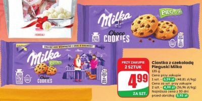 Ciastka z czekoladą Pieguski Milka Choco Cookies promocja w Dino