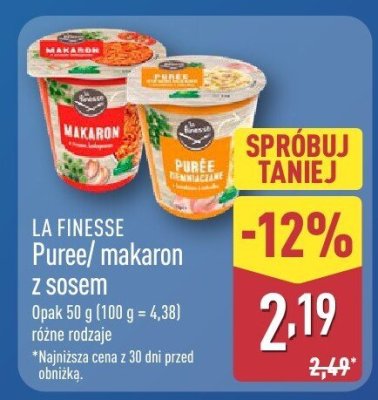 Puree z sosem La Finesse różne rodzaje promocja w Aldi