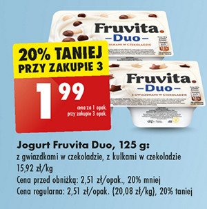 Jogurt z kulkami w czekoladzie Fruvita duo promocja w Biedronka