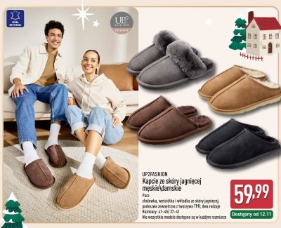Kapcie ze skóry jagnięcej męskie/damskie UP2FASHION promocja w Aldi