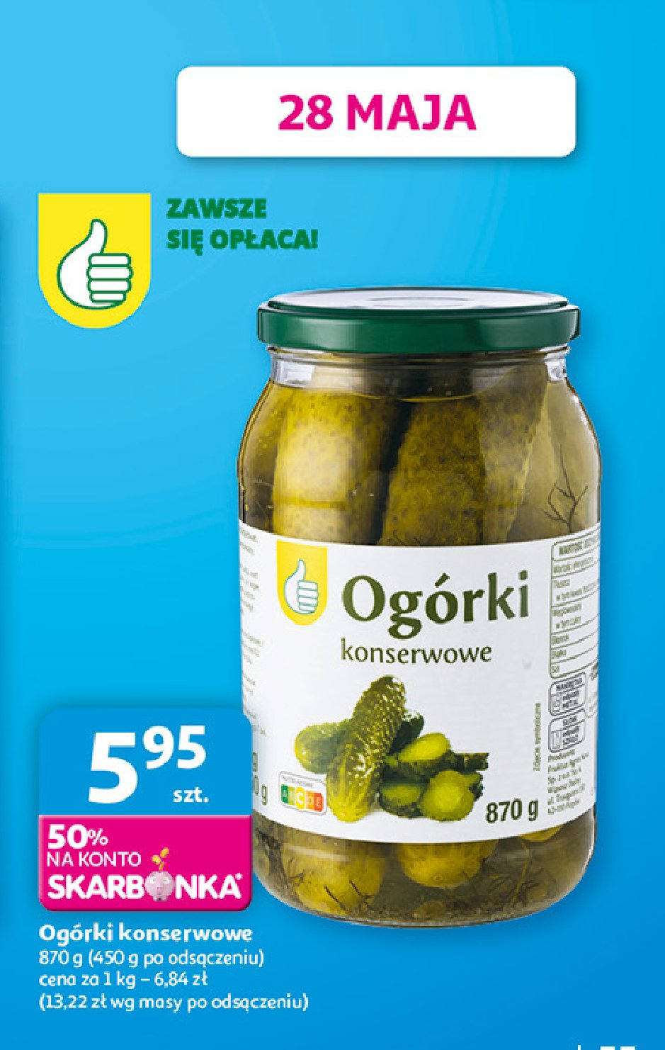 Og贸rki konserwowe Podniesiony kciuk promocja