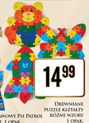 Drewniane puzzle kształty różne wzory 1 opak. promocja w Dino