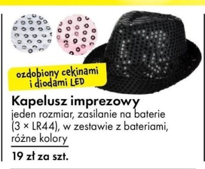 Kapelusz imprezowy ozdobiony cekinami i diodami LED promocja w Tedi