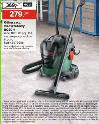 Odkurzacz warsztatowy BOSCH moc 1000 W poj. 15 l promocja w Leroy Merlin
