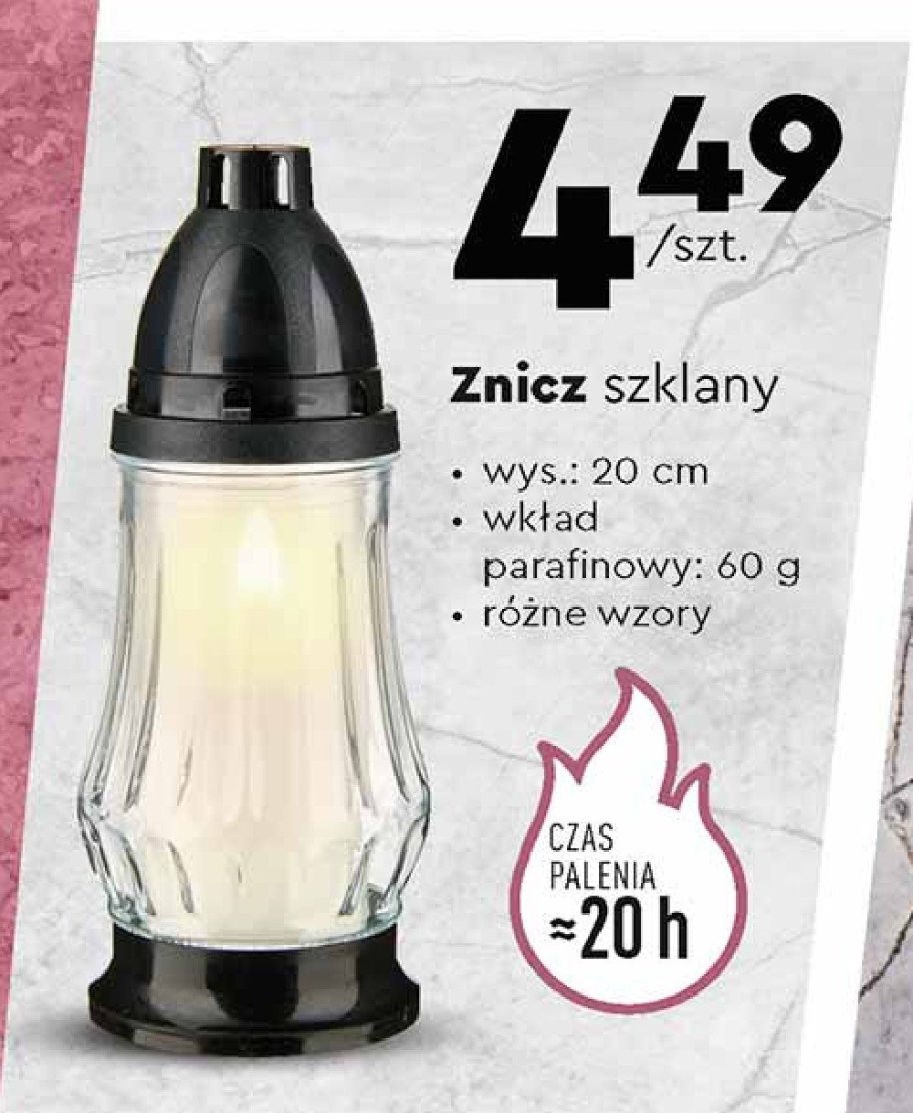 Znicz szklany 20 cm promocja