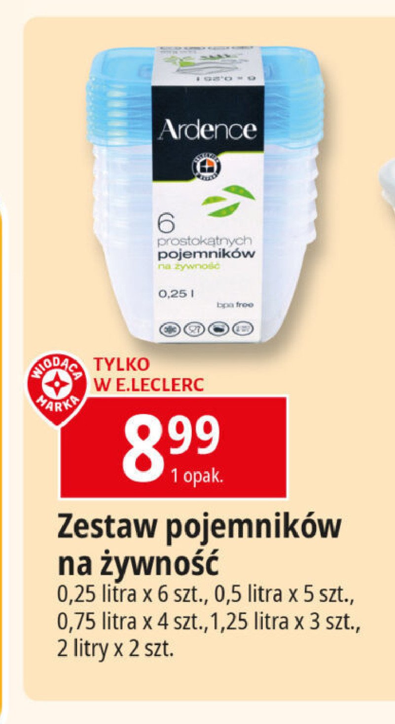 Prostokątne pojemniki na żywność 1.25 l Wiodąca marka ardence promocja w Leclerc