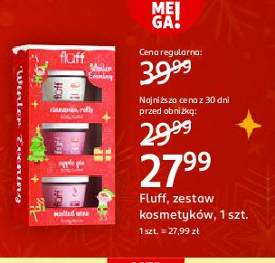 Zestaw w pudełku masło do ciała cynamonowe bułeczki 100 ml + masło do ciała szarlotka 100 ml + peeling do ciała grzane wino 100 ml Fluff zestaw promocja w Rossmann