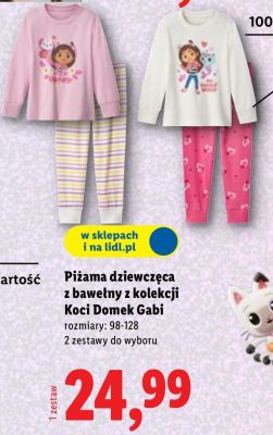 Piżama dziewczęca z bawełny z kolekcji Koci Domek Gabi promocja w Lidl