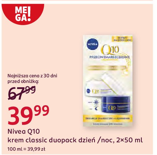 Krem do twarzy przeciwzmarszczkowy ujędrniający + krem do twarzy przeciwzmarszczkowy ujędrniający na noc Nivea q10 promocja w Rossmann