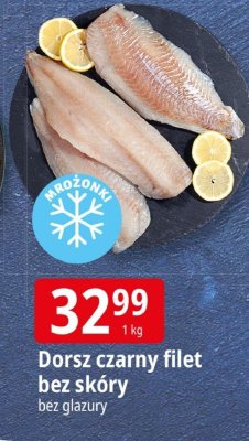 Dorsz czarny filet bez skóry bez glazury promocja w Leclerc